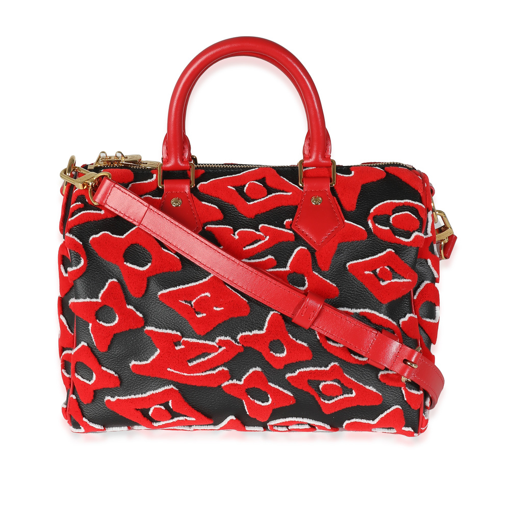 Louis Vuitton x UF Black Red Tufted Monogram Speedy Bandouliere 25 - Picture 2 of 8